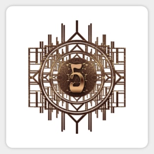 Golden numerals no 5 in retro art-deco style - glamorous numbers Sticker